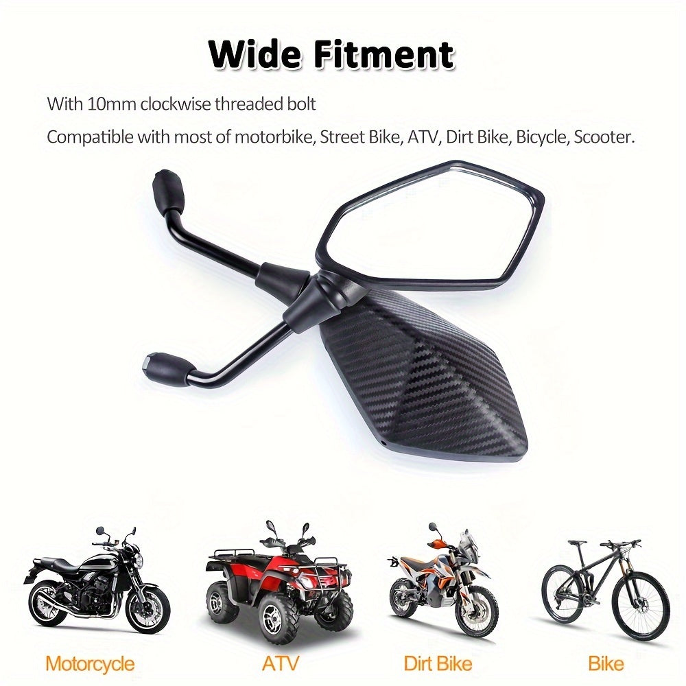 Set of 2 Motorcycle Rearview Mirrors 10Mm Universal for ATV UTV Scooter