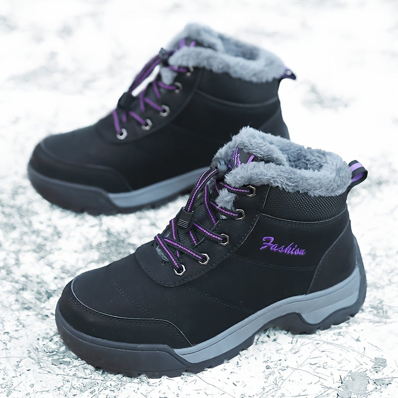 Women's Fleece-Lined Black Short Snow Boots Warm Waterproof Outdoor Shoes