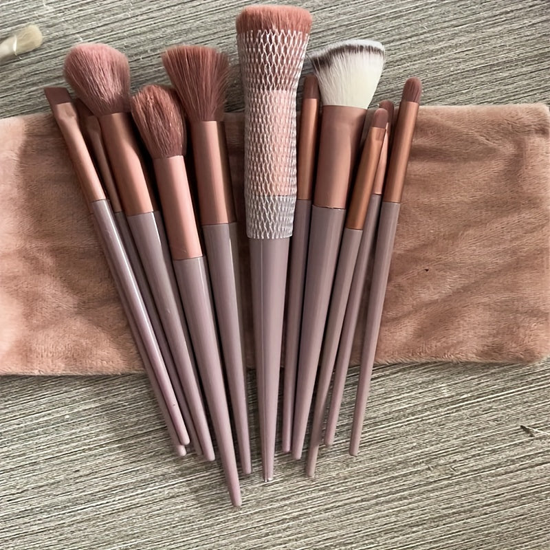 Women 13pc Makeup Brush Set Synthetic Bristles Travel Pouch All Skin Types