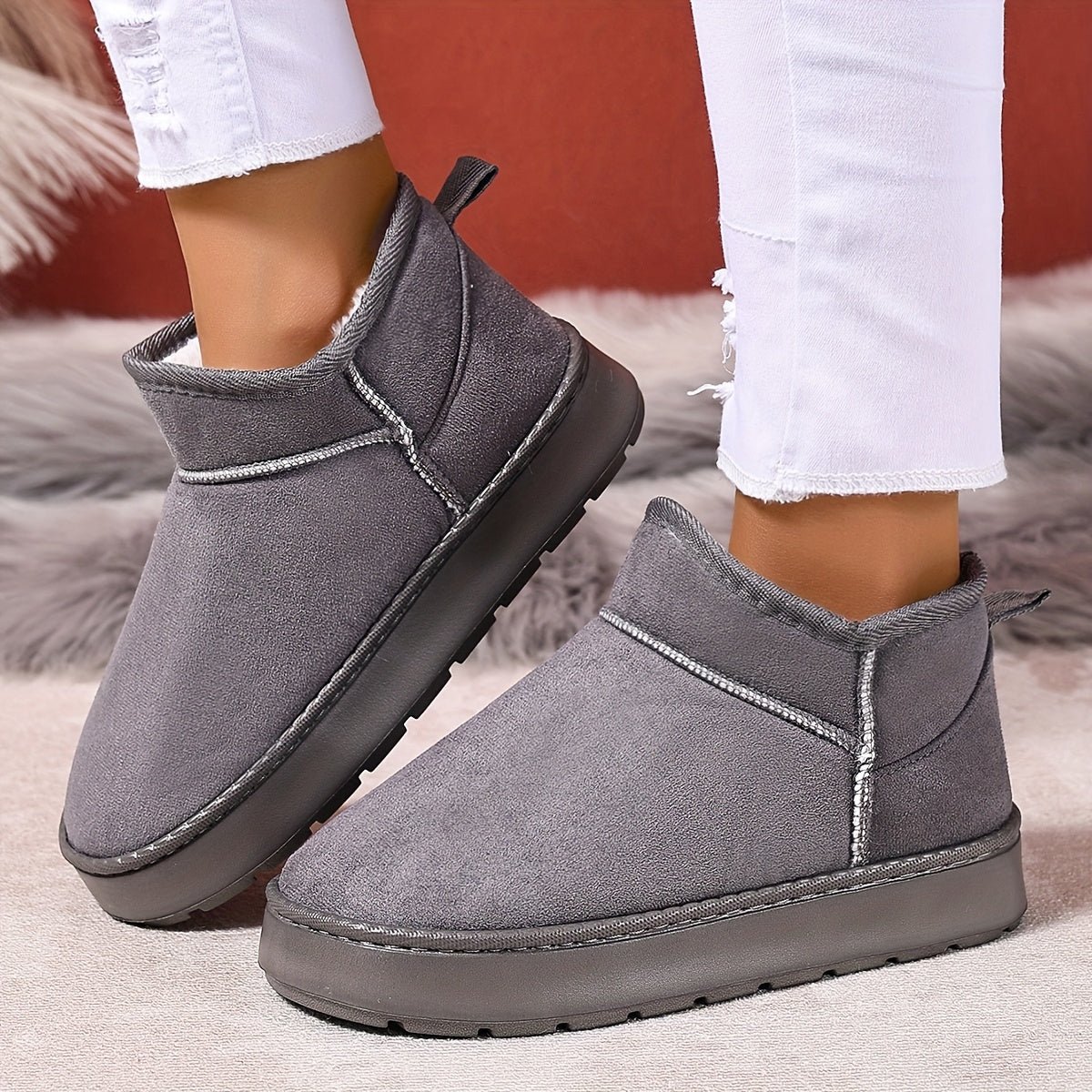 Женские плюшевые мокасины-слепоны с подошвой из EVA для зимы, бежевый, черный, розовый, серый