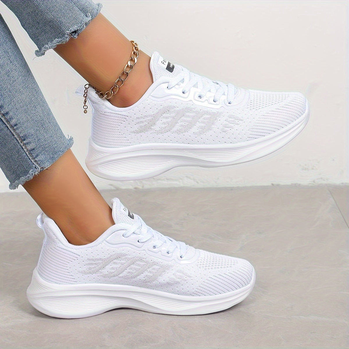 Women's Breathable Knit Sneakers Casual Low Top Running Shoes White