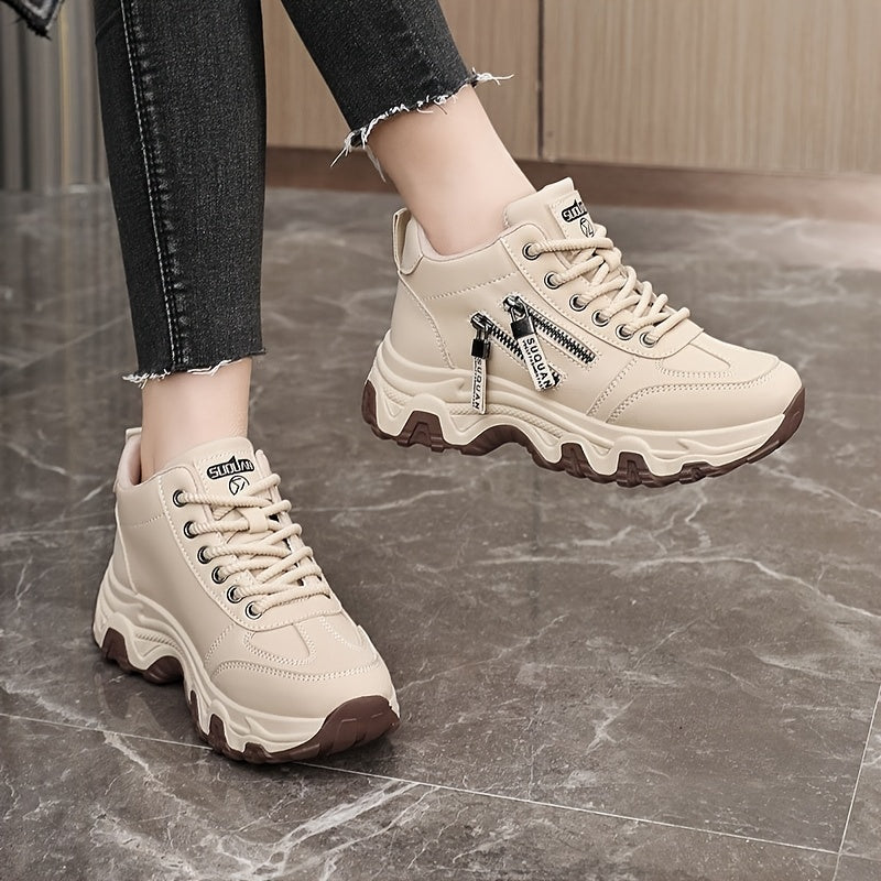 Women's White Platform Sneakers with Cushioned Sole and Chunky Design
