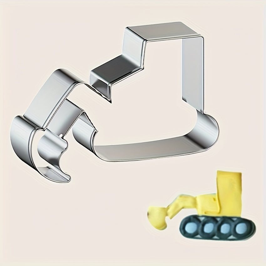 Stainless Steel Excavator Cookie Cutter Set with Yellow Plunger for Baking