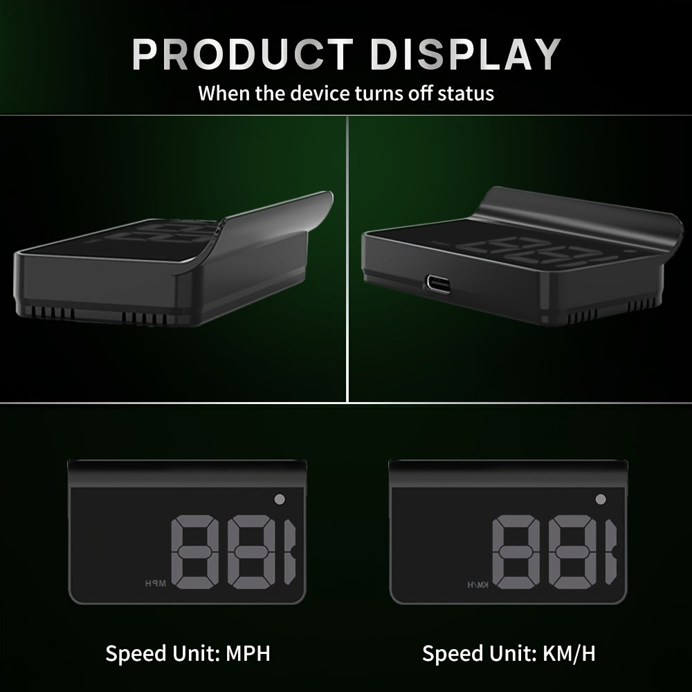 Car Head-Up Display Speedometer with Auto Brightness USB Powered Fits All Models
