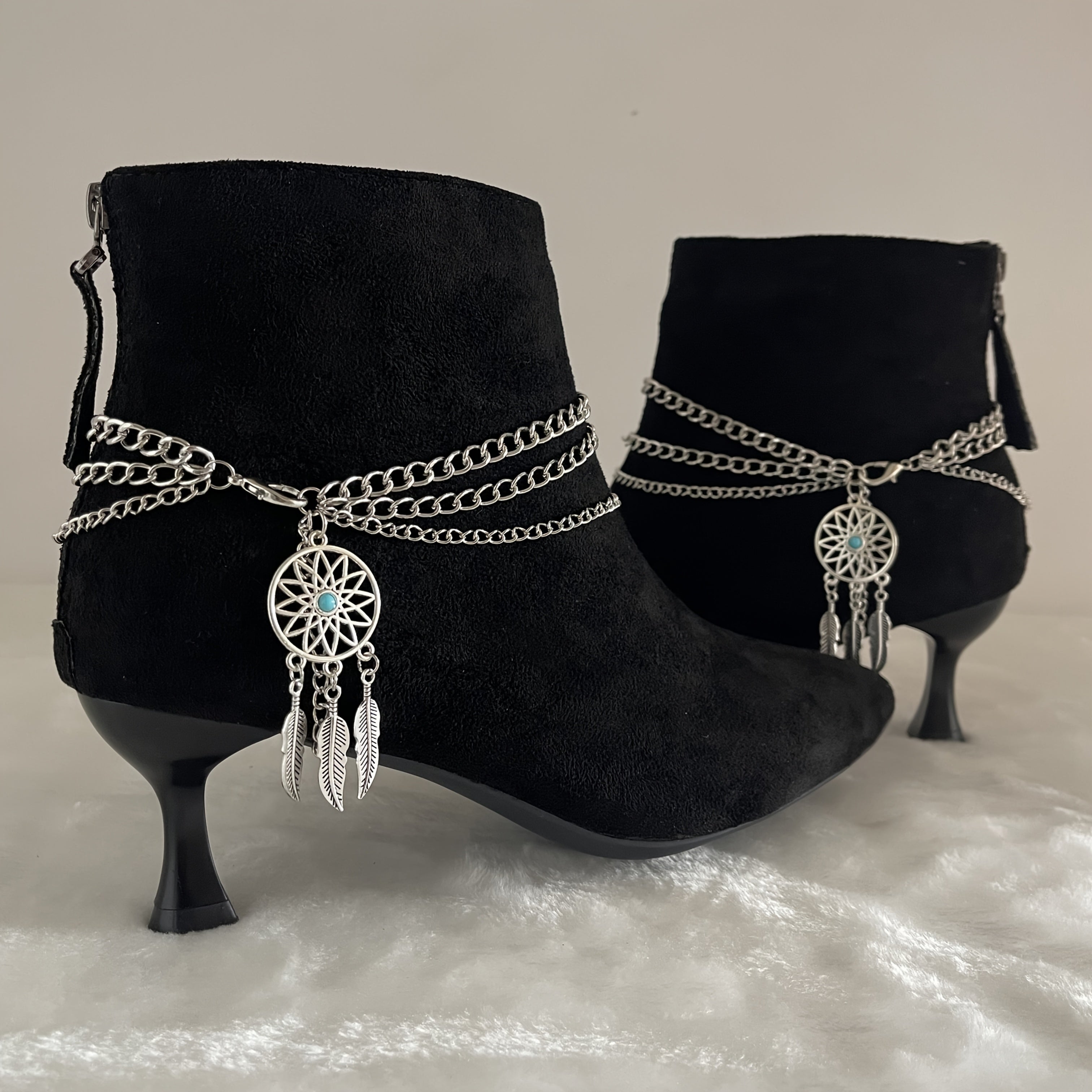 Women's Vintage Iron Boot Chain Jewelry with Tassels and Turquoise Details