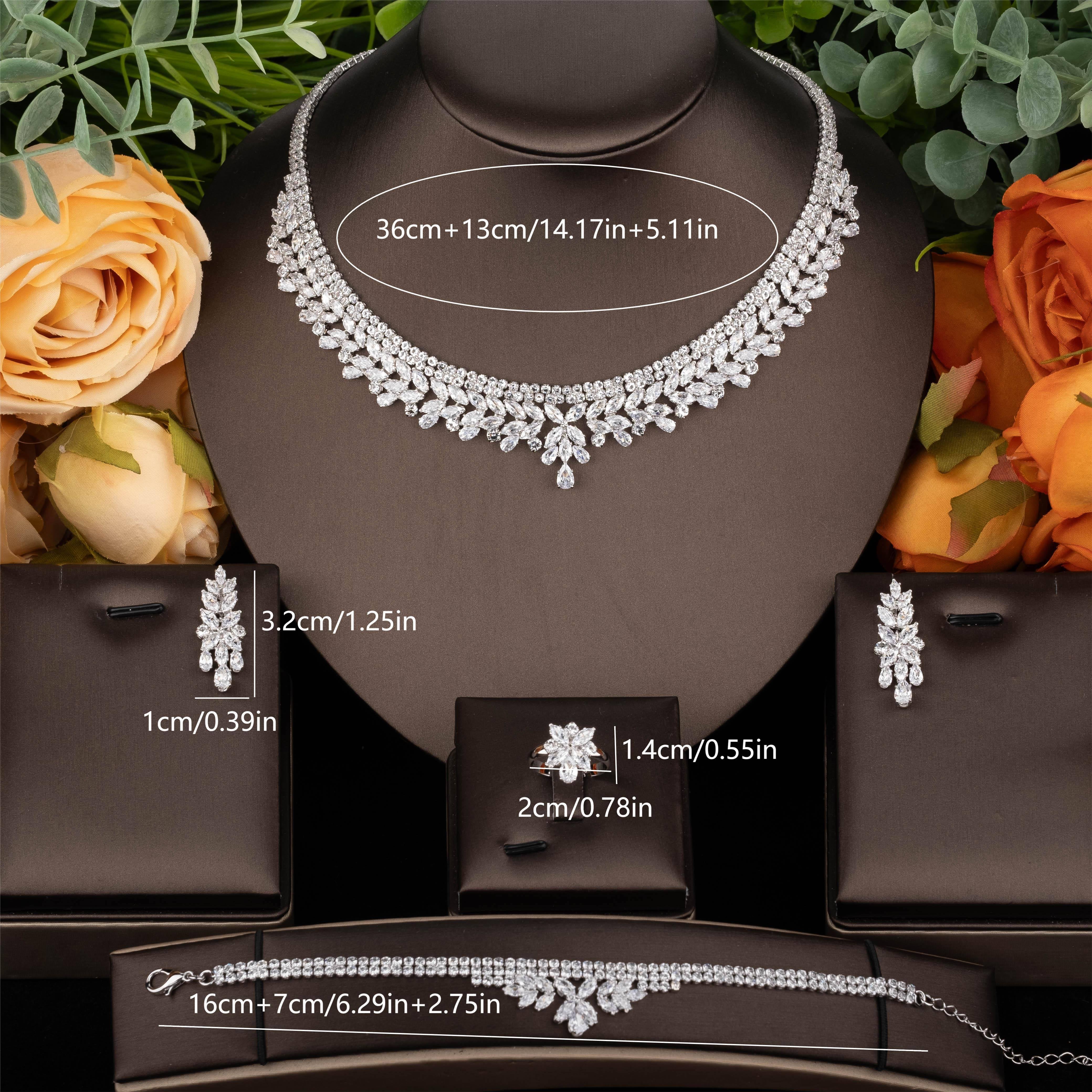 Juego de joyería de boda con zirconia cúbica incrustada en cobre y colgante en forma de lágrima