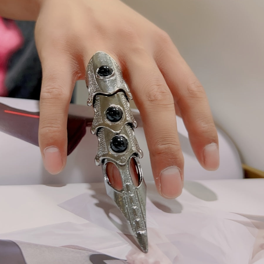 Katta qora to'liq barmoq uzuk, g'ildirakli, vampir qattiq, zirakli zargarlik, gotik uslub, zink alloy