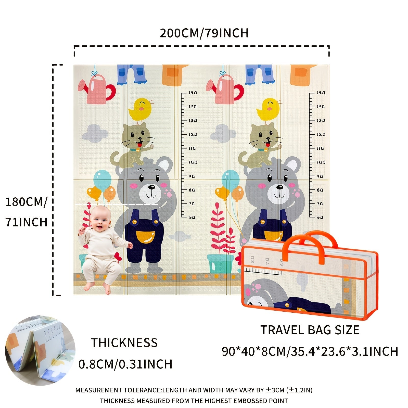 Reversible Non-Slip Waterproof Play Mat with Travel Bag for Indoor and Outdoor Use