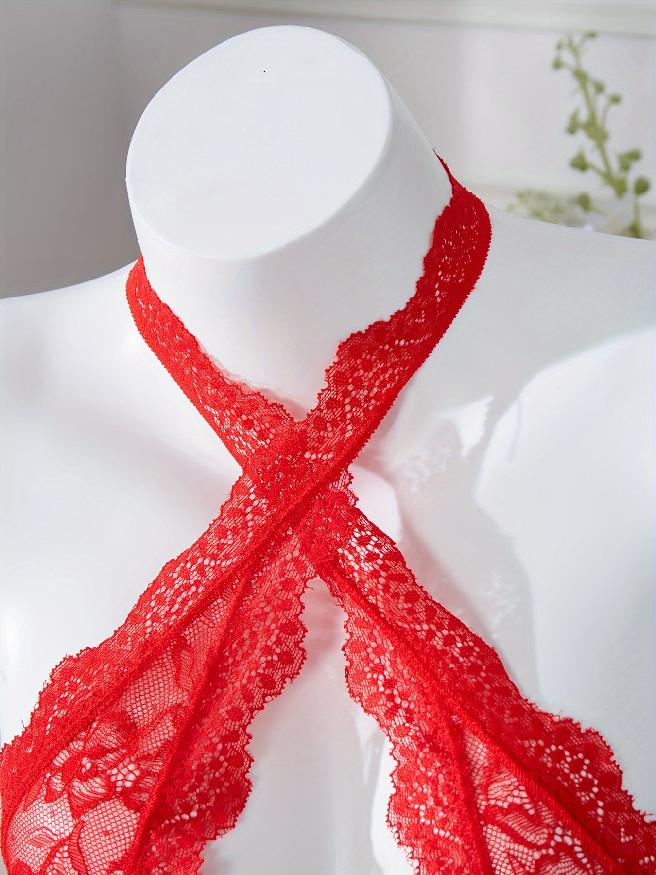 Red Lace Bodysuit with Bow Detail and Floral Print Lingerie