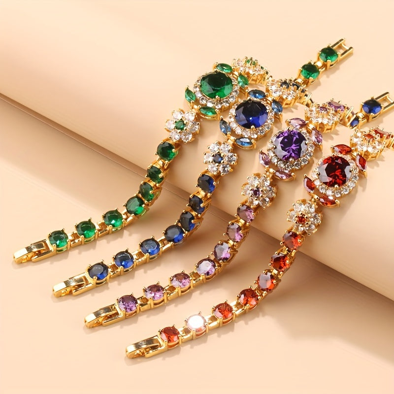 Vintage Women's Bracelet Set with Synthetic Stones and Gold-Plated Copper Chain