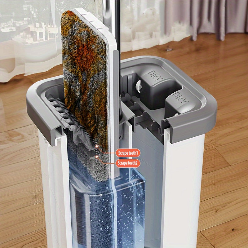 2-in-1 Wet and Dry Mop Set with Metal Handle and Water Bucket for Home Cleaning