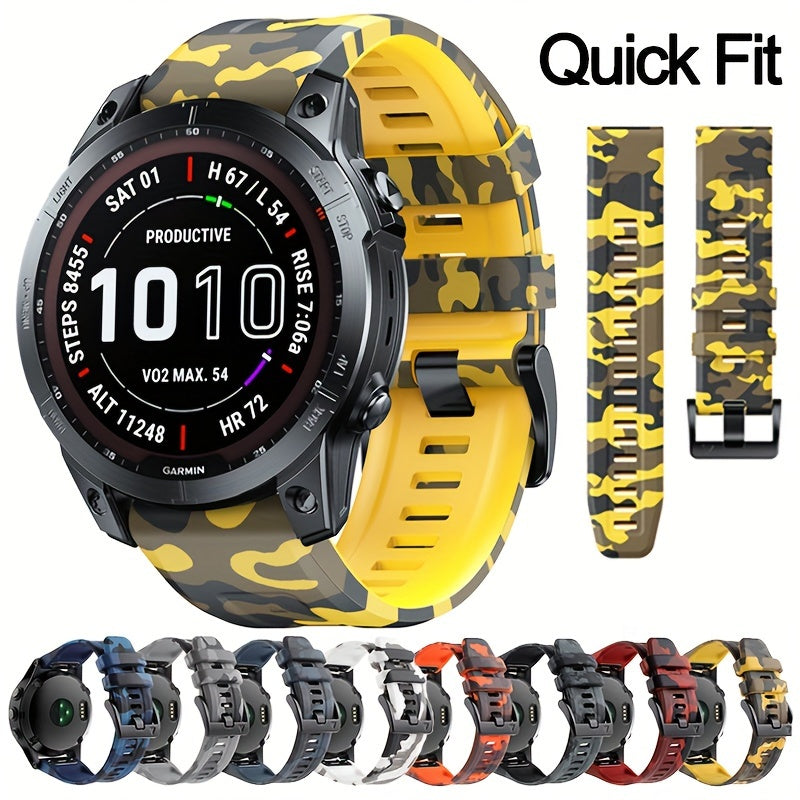 Sevimli tanlov: Garmin Fenix 5, 5X Plus, 6, 6X Pro, 7, 7X, Forerunner 945, 935, Instinct 2X uchun 26mm/22mm o'lchamdagi mustahkam silikon tez chiqarish sport tasmasi - Qulflovchi bilan aqlli soat bilaguzuk.