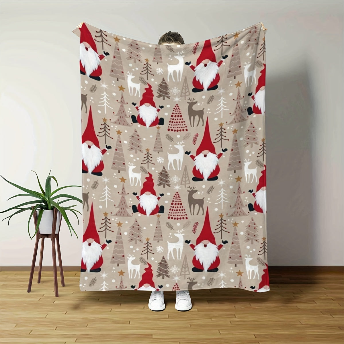 Christmas Holiday Throw Blanket Flannel Fleece Santa Reindeer Digital Print