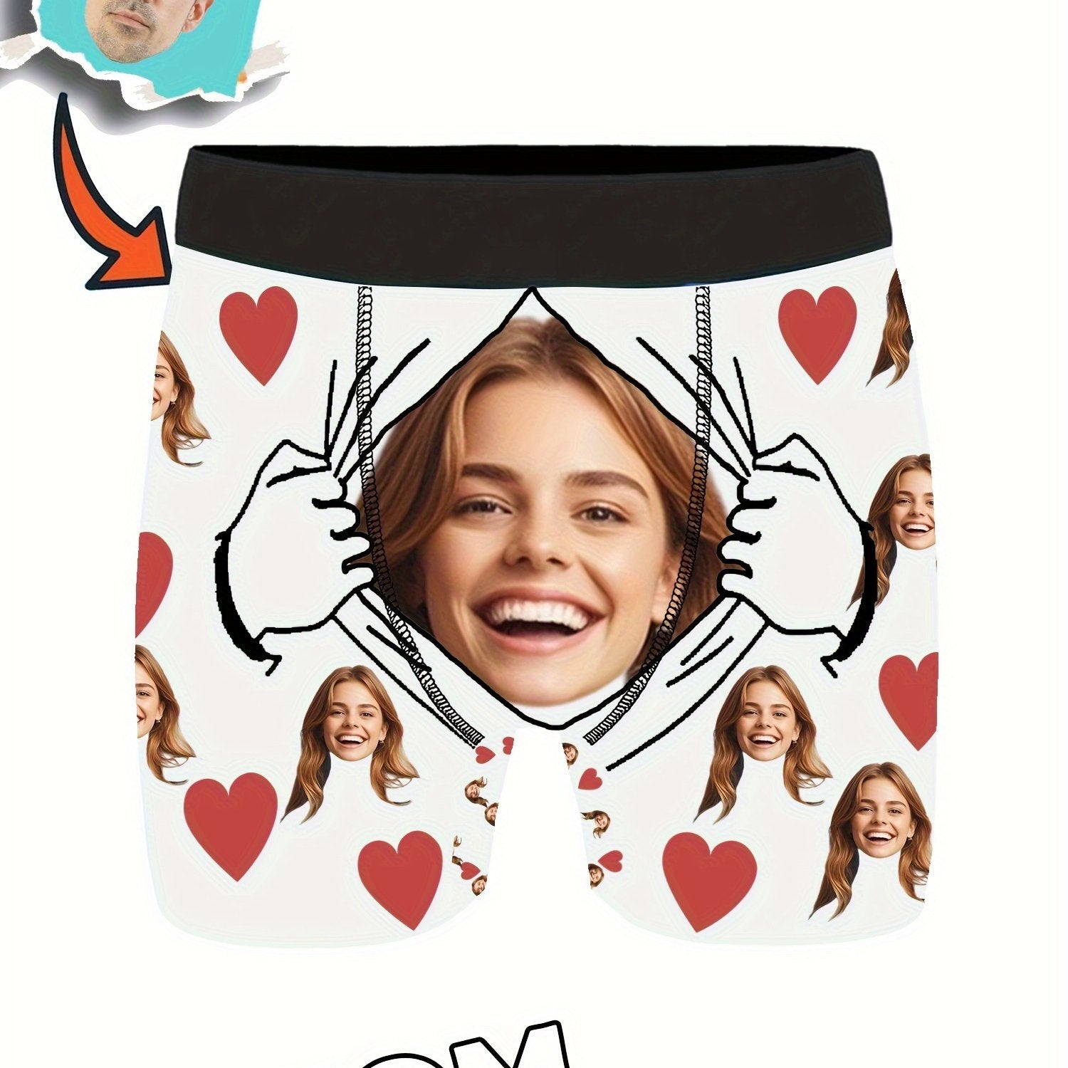 Boxers cortos personalizados de poliéster con patrón de retrato y foto personalizada para papá, esposo, novio