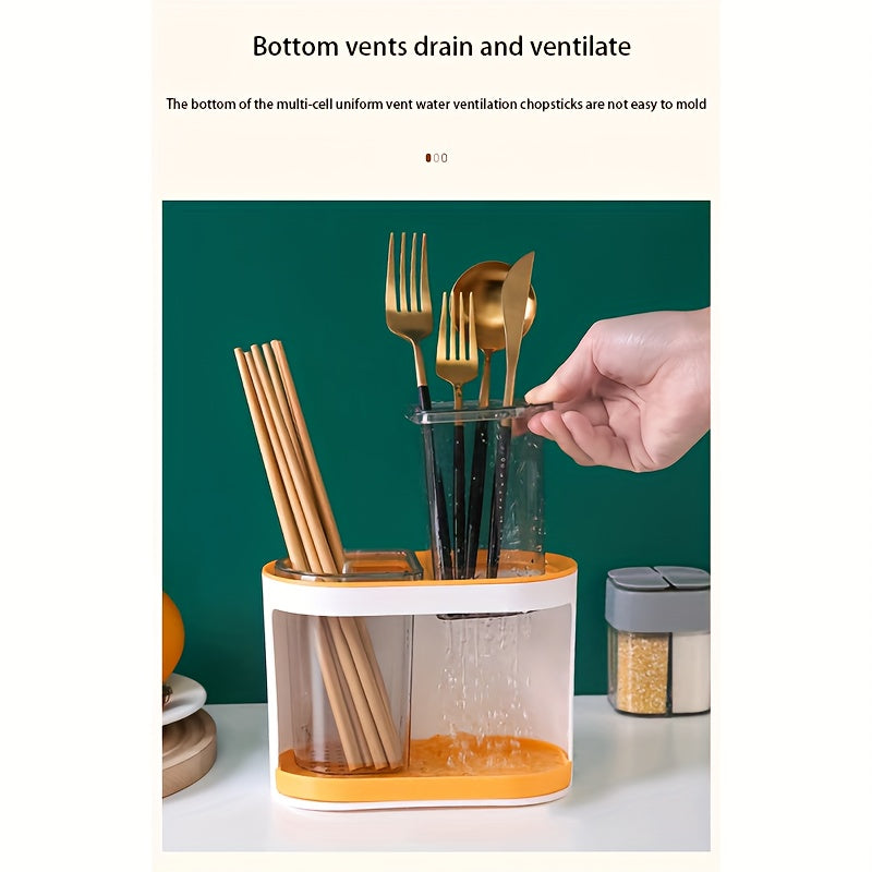 Wall-Mounted Kitchen Utensil Organizer with Drainage, Drill-Free Chopstick Holder