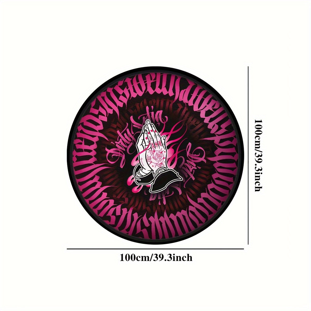 Pink Velvet Round Floor Mat with Praying Hands Design, Non-Slip, 6mm Thick