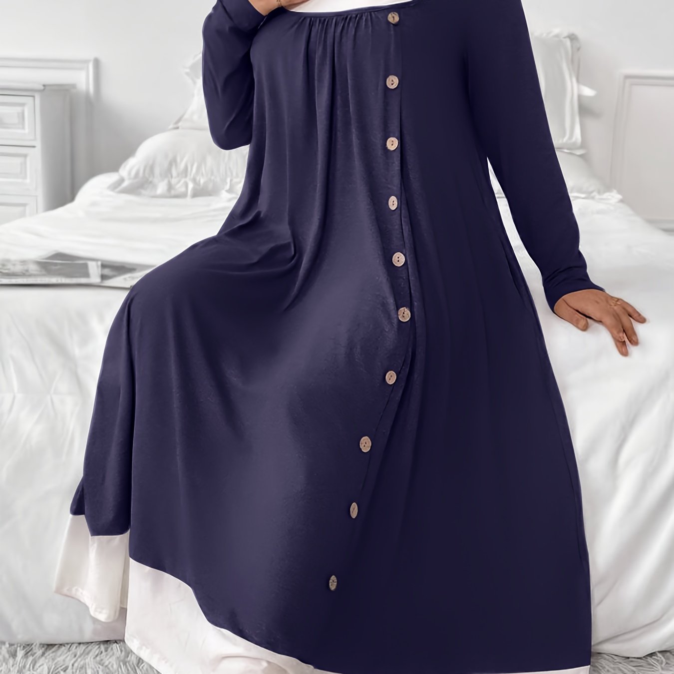 Plus Size Women's Sleep Dress Long Sleeve Nightgown Lounge Wear