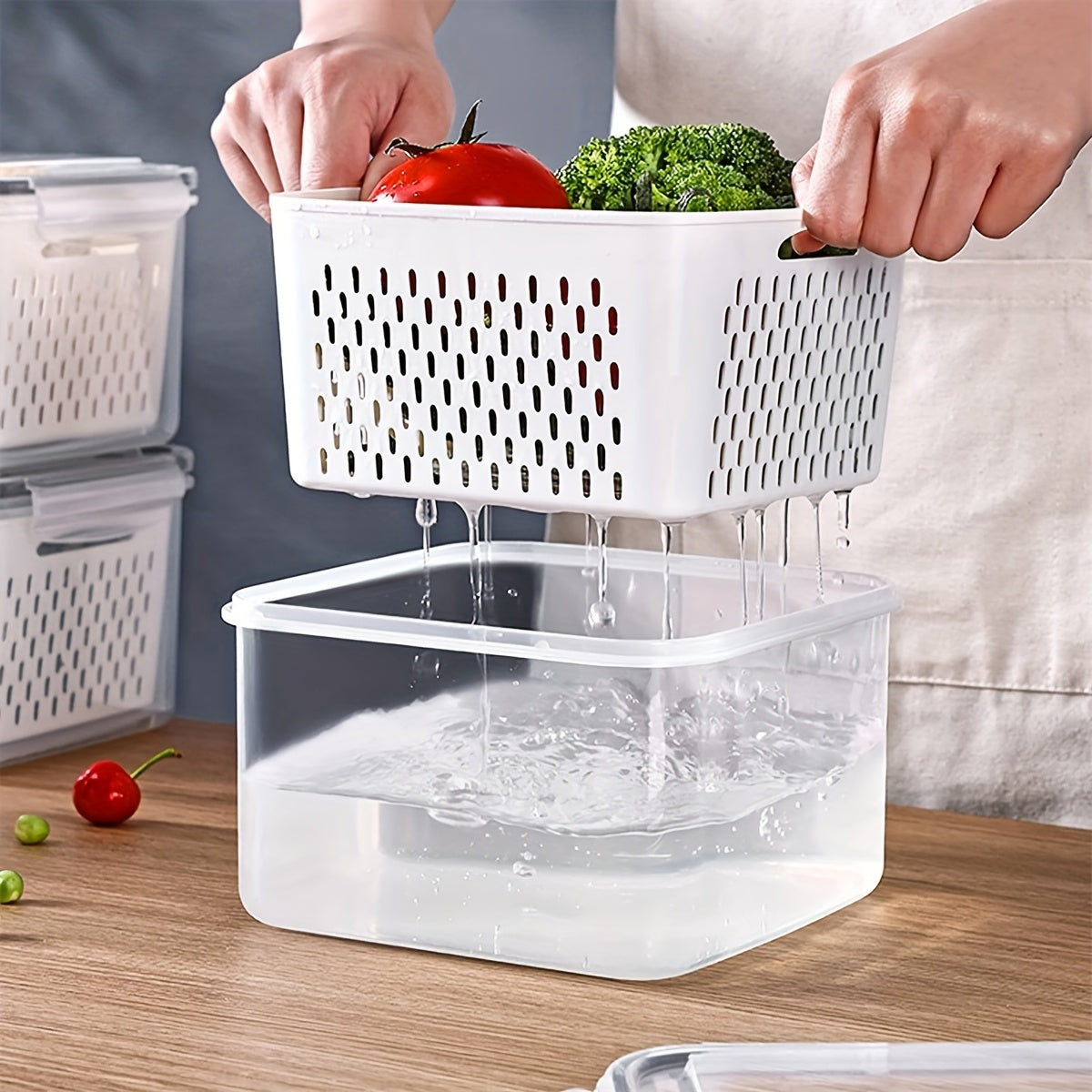 9-Piece BPA-Free Plastic Food Storage Set with Drain Baskets Leak-Proof Freezer-Safe Reusable