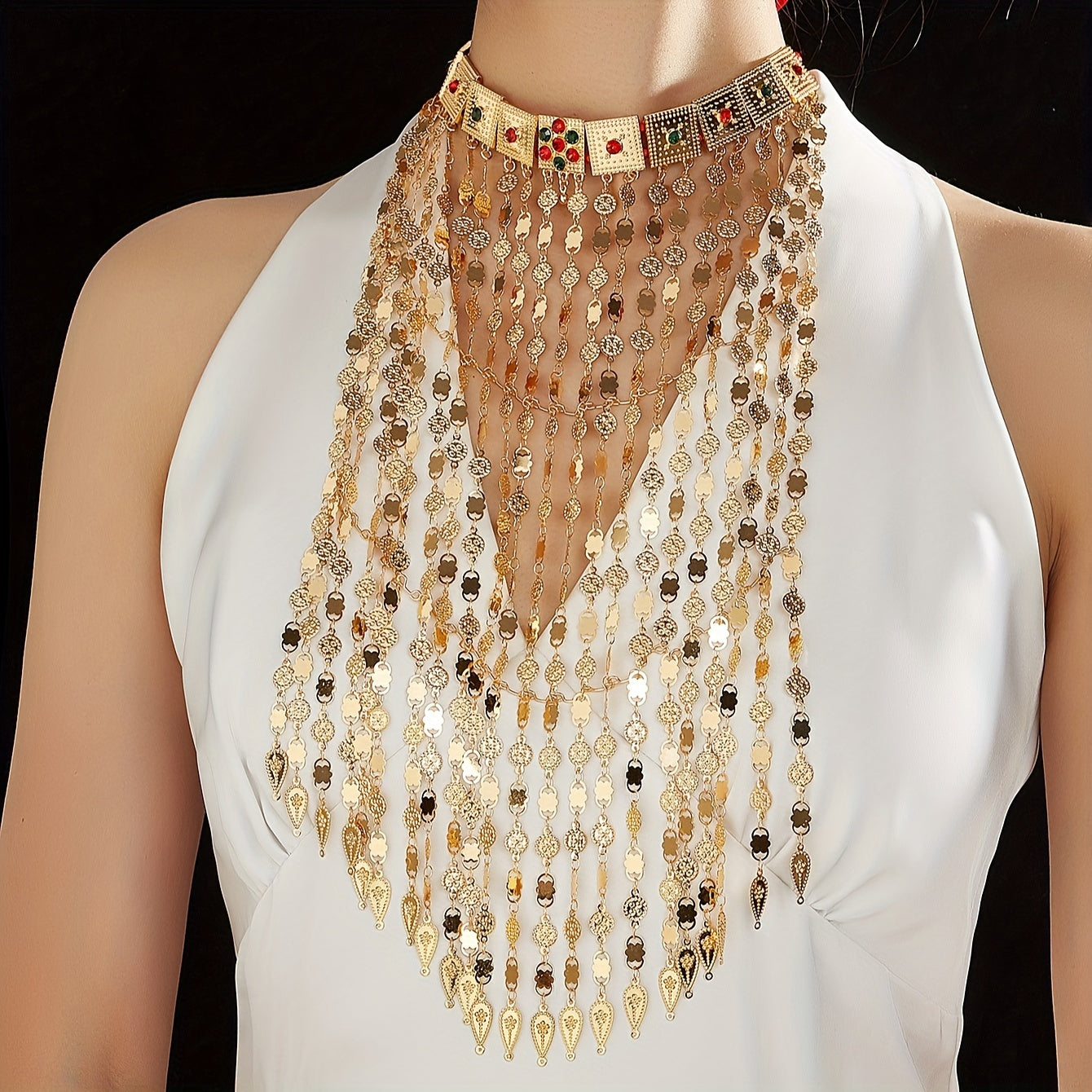 Women's Gold-Plated Arabian Style Jewelry Set Necklace Earrings Bracelet for Everyday and Vacation Wear