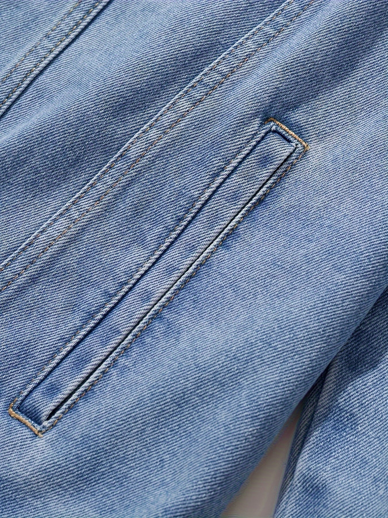 Men's Denim Jacket Long Sleeve Solid Color Woven Workwear with Lapel Pockets