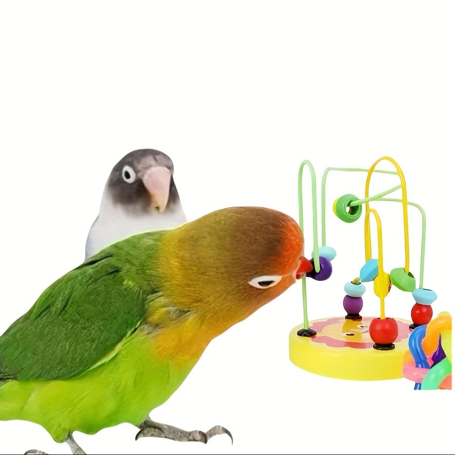 Colorful Wooden Parrot Bead Toy with Music for Birds and Educational Play