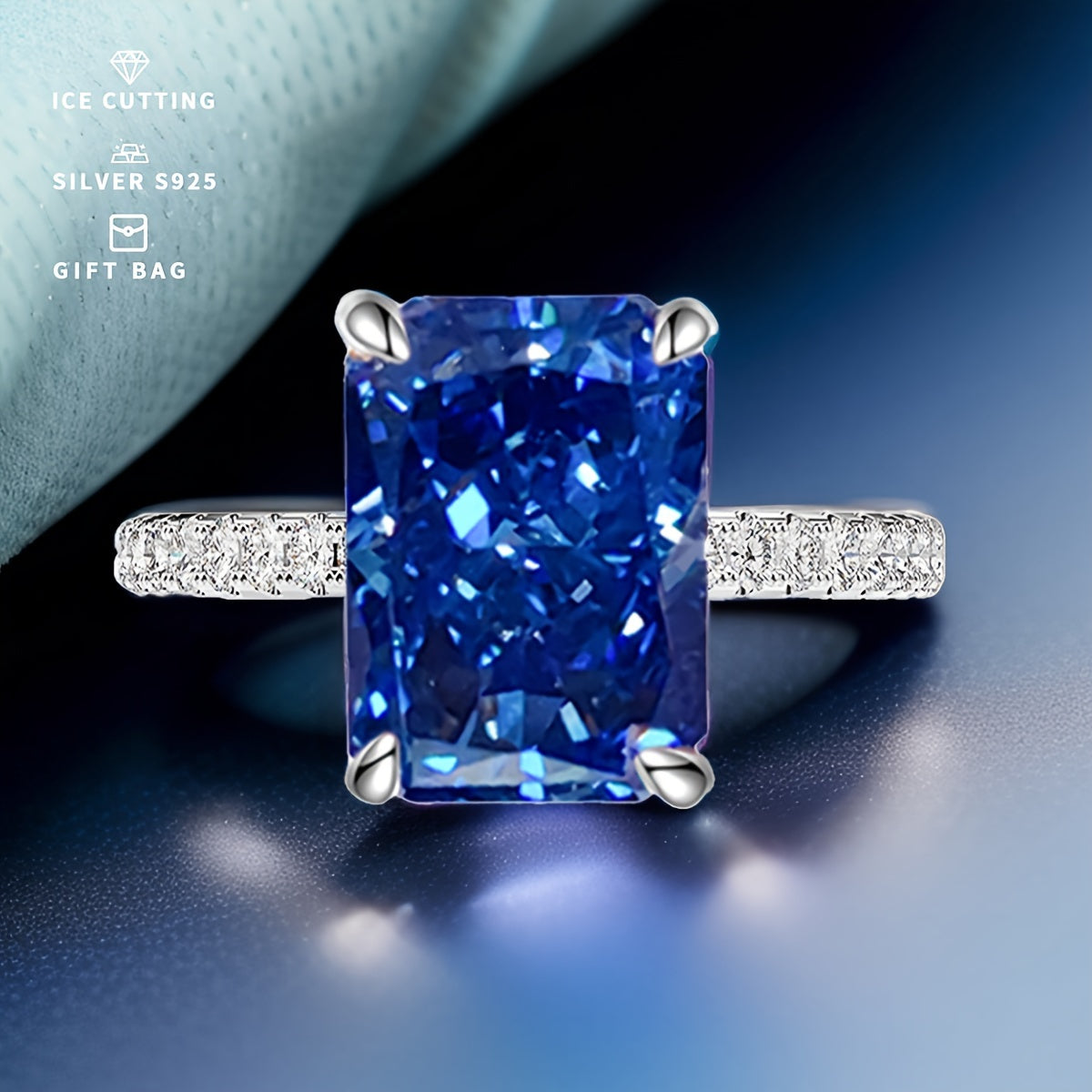 Chiroyli S925 Kumush To‘g‘ri Burchakli Tanzanit Moviy Kubik Zirkoniya Stud Momoqlari - Har kuni kiyish va maxsus tadbirlar uchun mos, Muz Gul Kesimi CZ bilan ta'minlangan