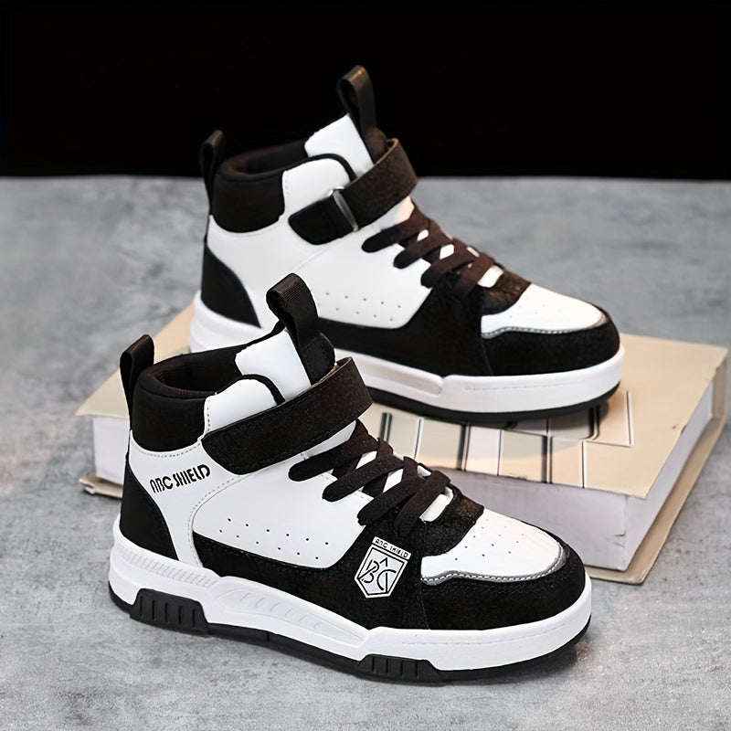 Kids High-Top Sneakers Fall Winter Casual Sports Shoes with Laces and Hook-and-Loop Fastener