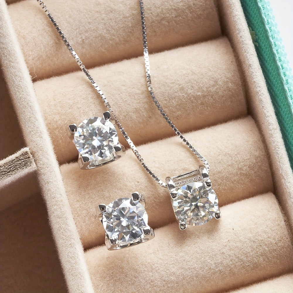 Set of 3 Silver Jewelry Rings and Earrings with Moissanite and Diamond Accents