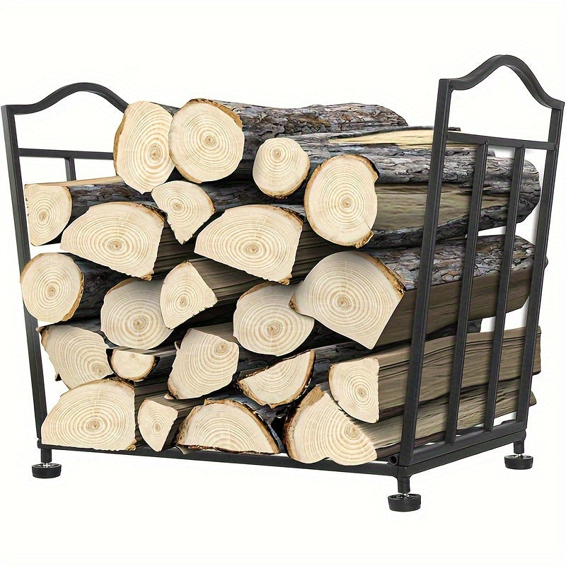 Black Stackable Log Organizer Collapsible Metal Firewood Rack for Outdoor Storage