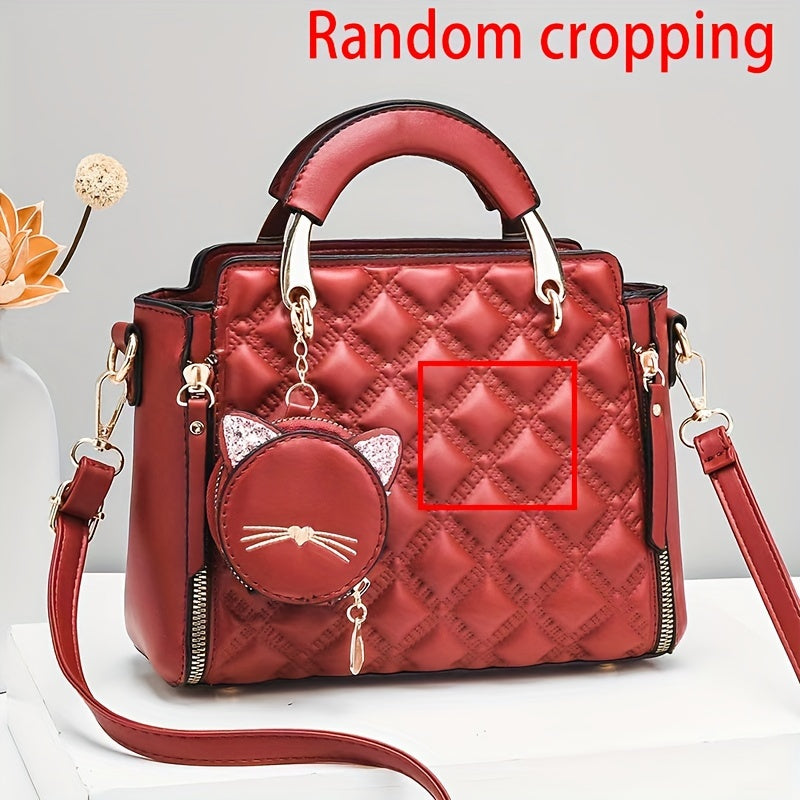 2023 Yozgi Ayollar Moda Qizil Mushuk Dizayni, ajratiladigan tasma, fermuar yopilishi, polyester astar, chet bo'yash tafsilotlari bilan tasodifiy yelka sumkasi.