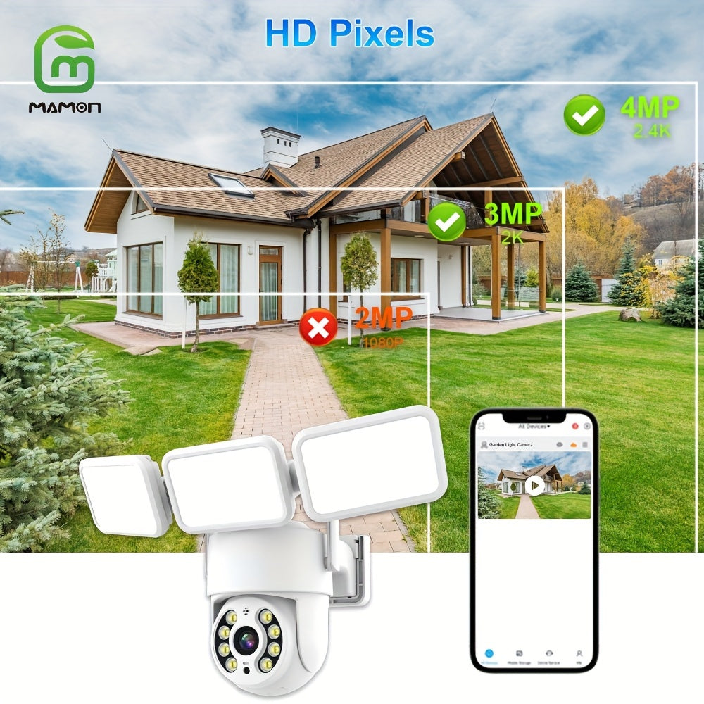 LED Floodlight Security Camera 4MP HD Motion Detection Cloud Local Storage Alexa Compatible