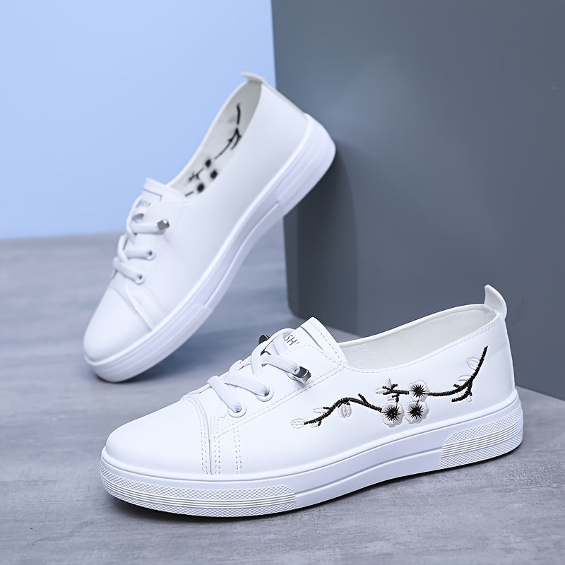 Women’s Floral Embroidery Sneakers Casual Slip-On Microfiber All-Season