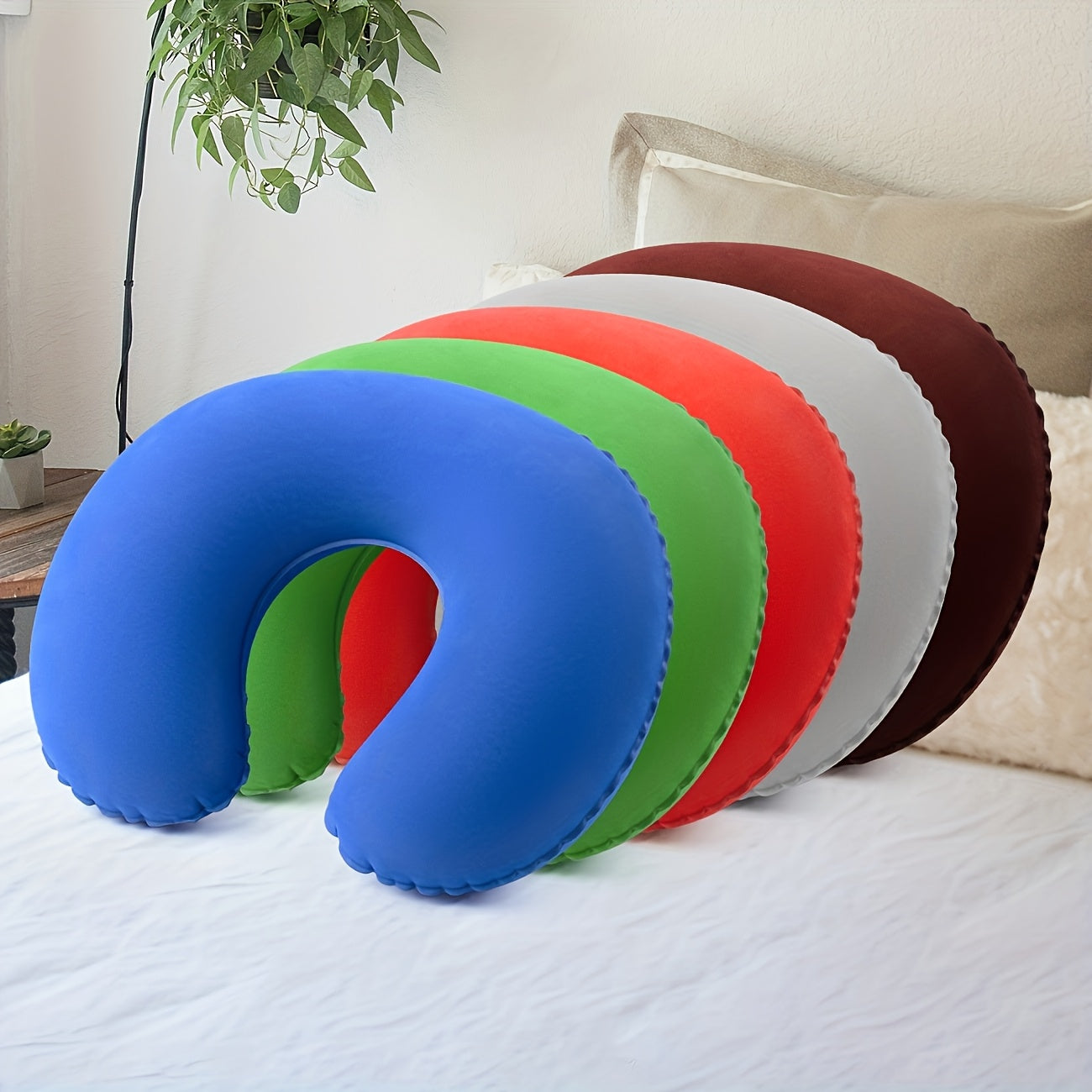 Inflatable Travel Neck Pillow U-Shaped Blue Air Pillow for Long Flights