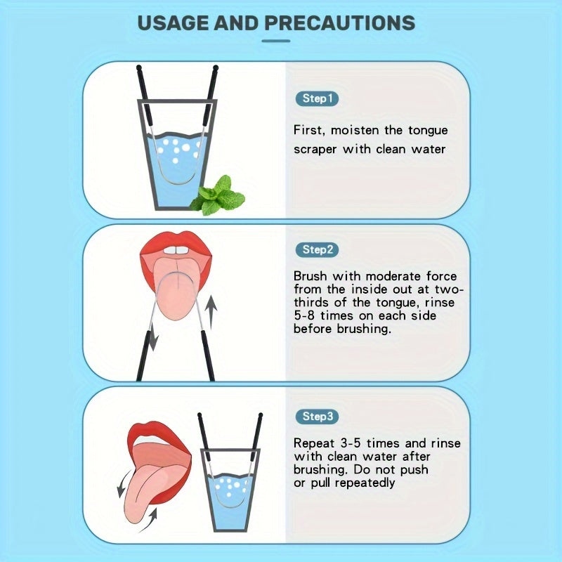 Tilni tozalash uchun zanglamaydigan po'latdan yasalgan U-shakl ko'p rangli og'iz gigiyenasi asbobi
