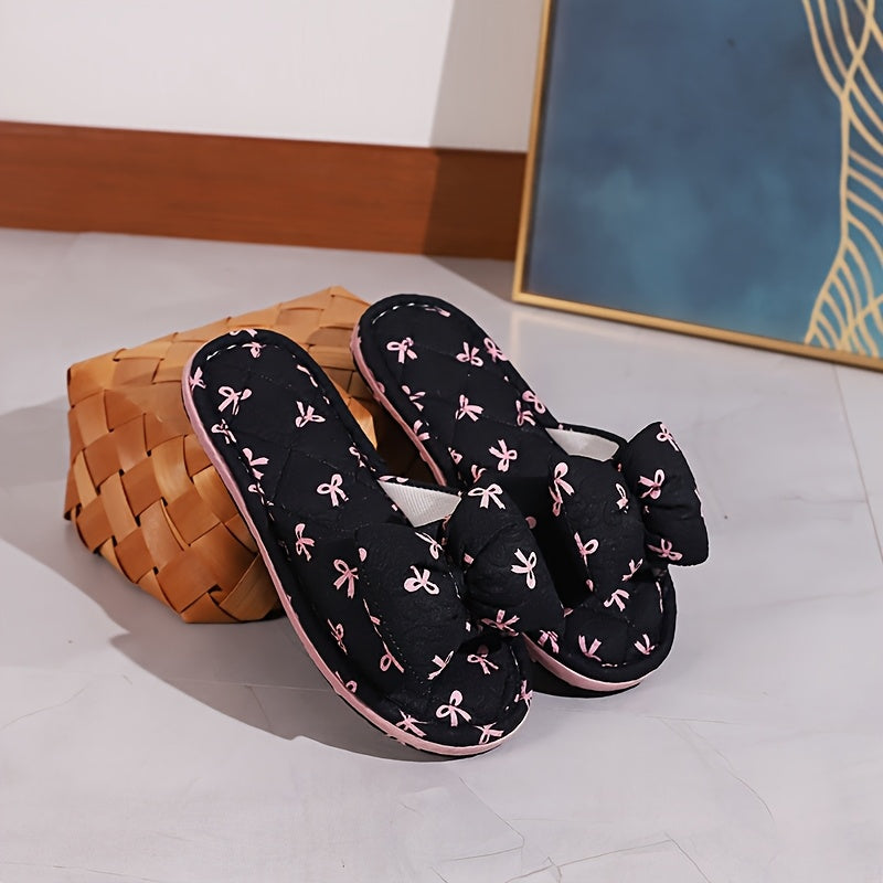 Women’s All-Season Home Slippers with Bow Design Soft Sole Comfortable