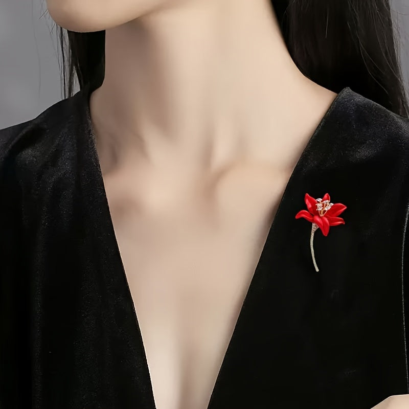 Red Flower Brooch Pins Set for Women Alloy Stylish Daily Wear Accessories