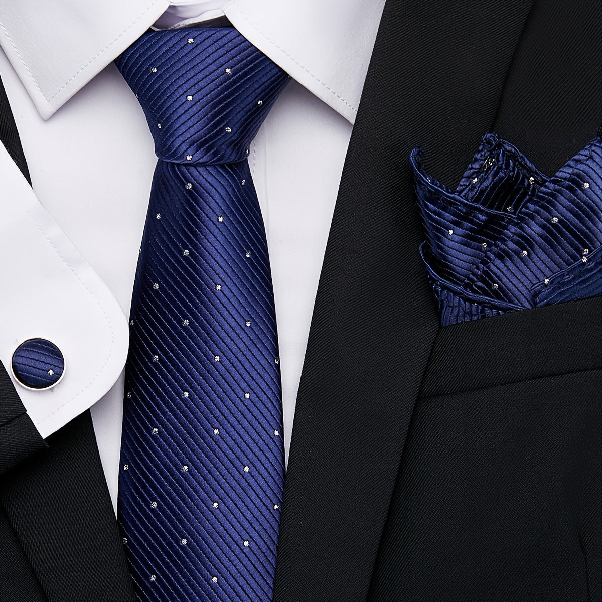 Men's Tie Pocket Square Cufflink Set for Weddings Holidays Gifting