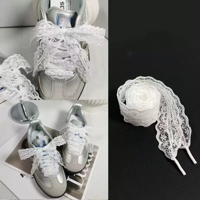 Women's Lace Shoe Laces Black and White Floral Pattern for Sneakers and Boots