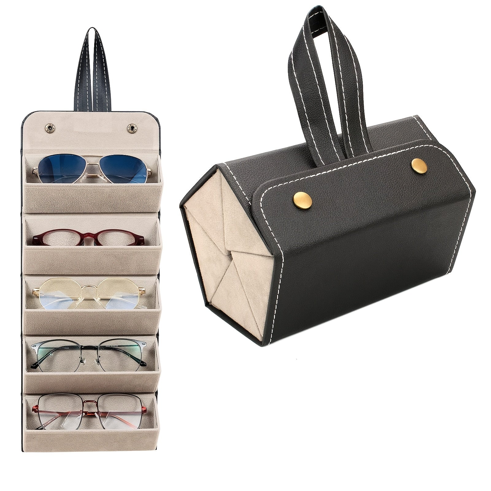 Portable Glasses Storage Box Eyewear Organizer with 3/5 Slots PU Leather Travel Case