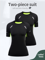 Ayollar uchun ikki tez quriydigan rangli blokli sport futbolkalari, mashg'ulot, yoga va yugurish uchun ideal