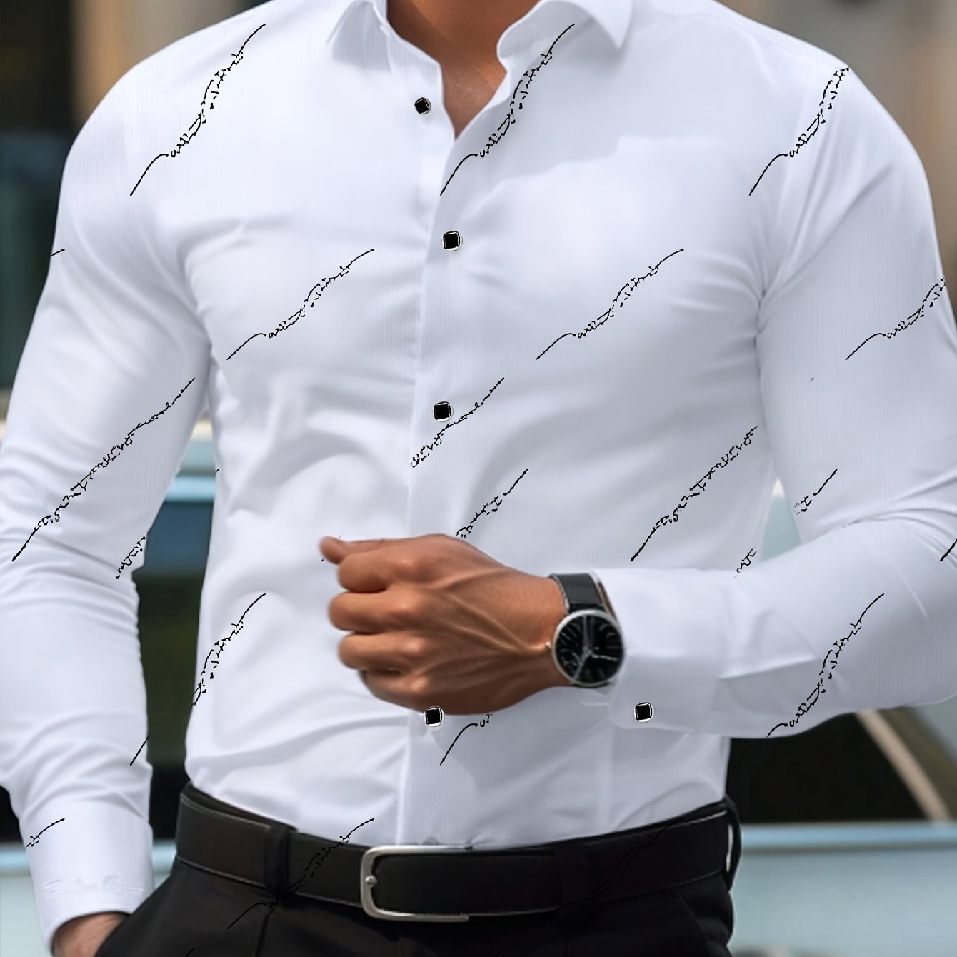 Men's Polyester Ditsy Floral Skinny Shirt with Lapel Collar