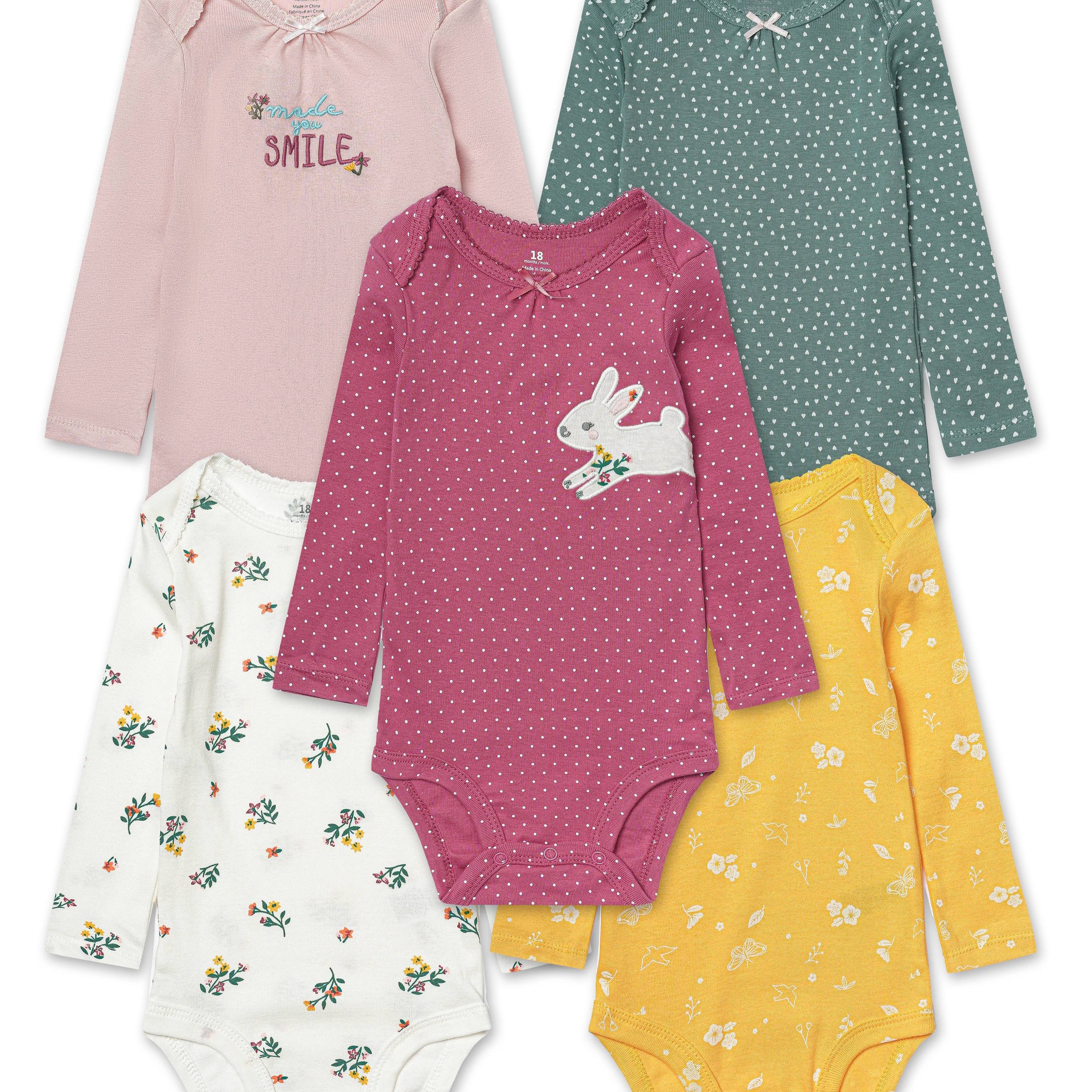 Set of 5 Baby Cotton Triangle Bodysuits with Cartoon Patterns for Infants and Toddlers