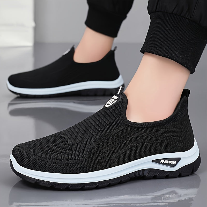 Zapatillas deportivas slip-on negras para hombre, malla transpirable, suela de goma, casuales para correr y caminar