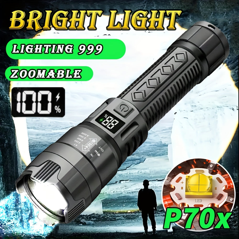 Rechargeable 800mAh LED Flashlight with Zoom USB Charging Metal Finish for Camping and Night Activities
