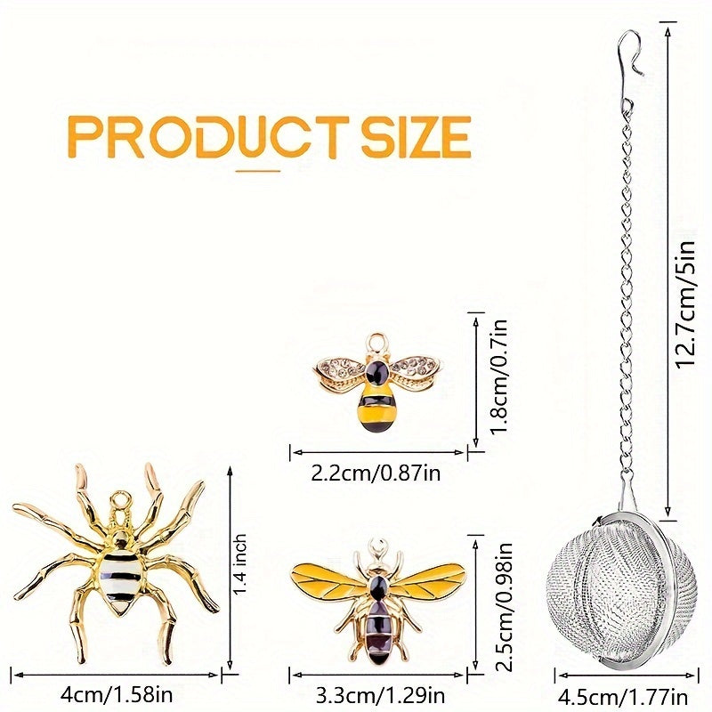 Набор для заваривания чая ручной работы с дизайном в виде пчелы и паука. Включает 2 ситечка и подвеску в виде пчелы. Идеально подходит для заваривания листового чая.