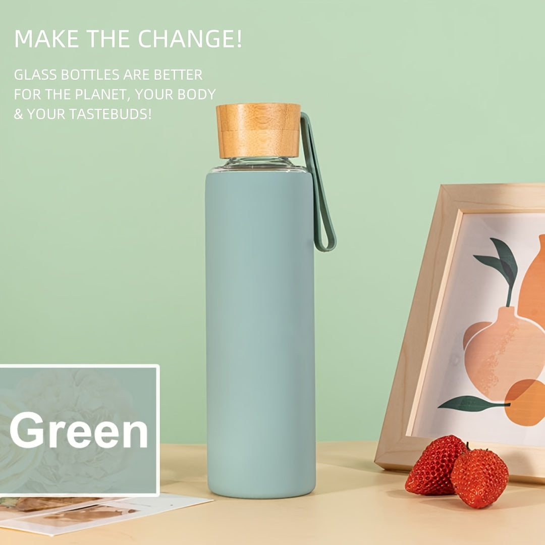 Glass Water Bottle with Silicone Sleeve and Strap Dishwasher Safe