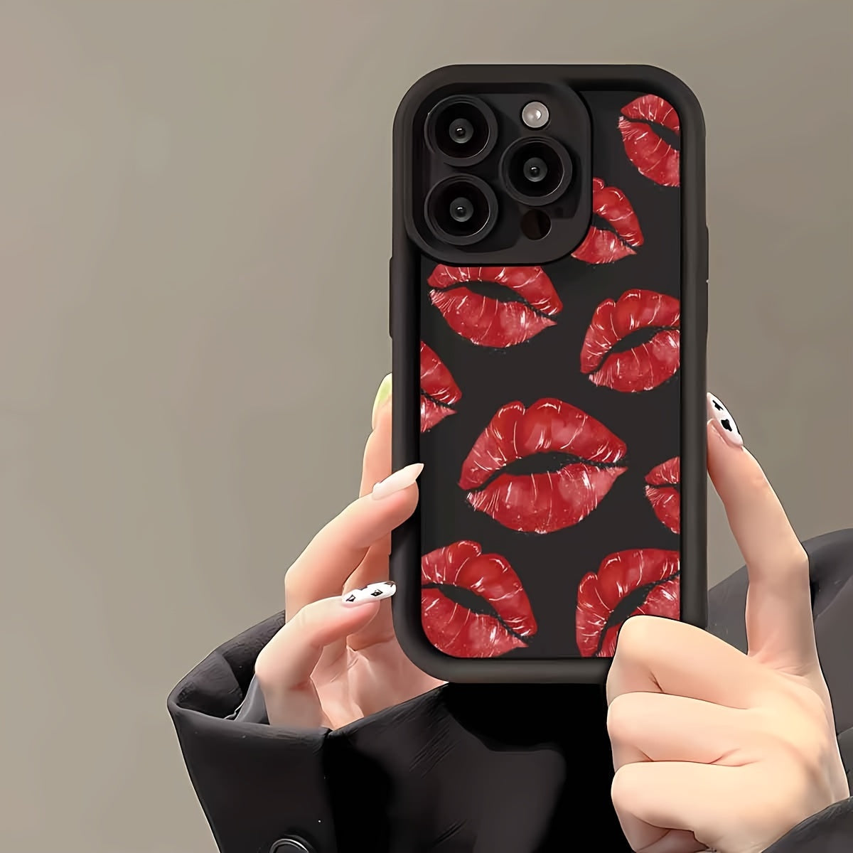 Red Lips Lipstick Phone Case for Xiaomi Redmi Frosted Black TPU European American Girls Trendy