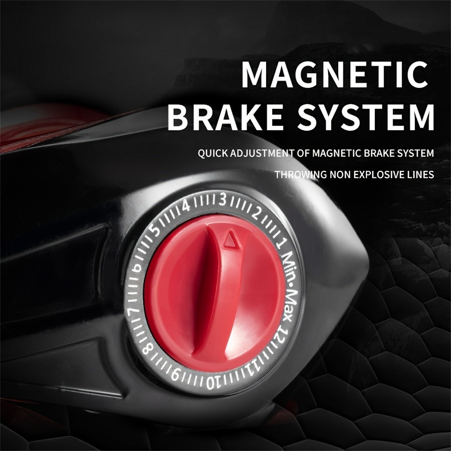 High-Strength Baitcasting Fishing Reel Lightweight Durable Nylon Body Saltwater Freshwater Red and Black