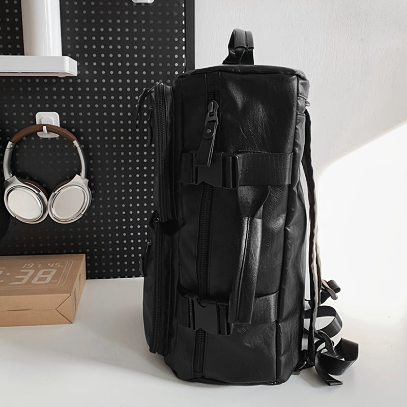 Mochila negra con compartimento para tableta, correas ajustables, múltiples bolsillos para hombres, mujeres, viajes y negocios