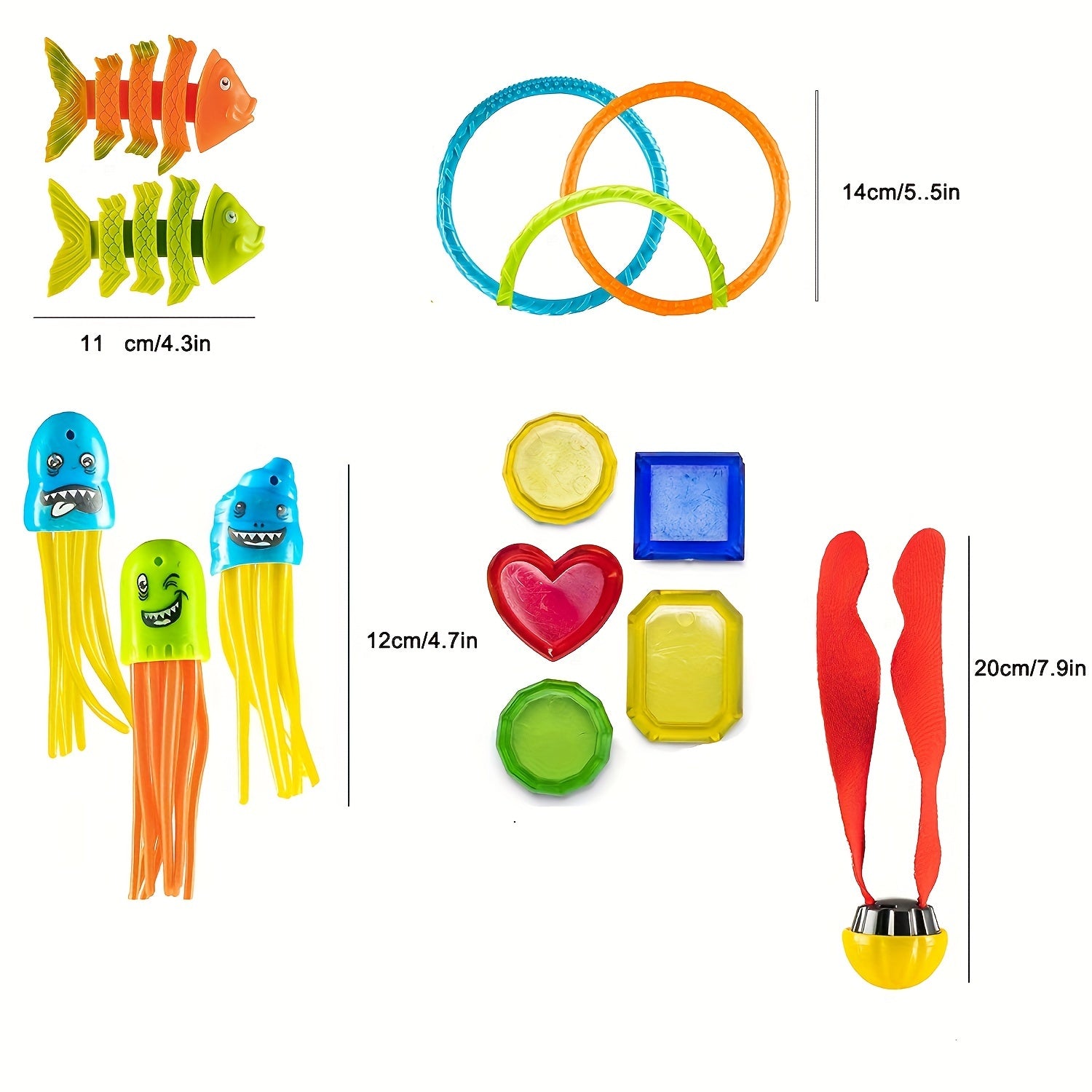 Children's Pool Toy Set with Underwater Swim Games PVC Beach Dive Sticks Rings and Treasure Toys